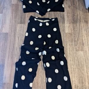 Polka Dot Wide Leg Loungewear Set